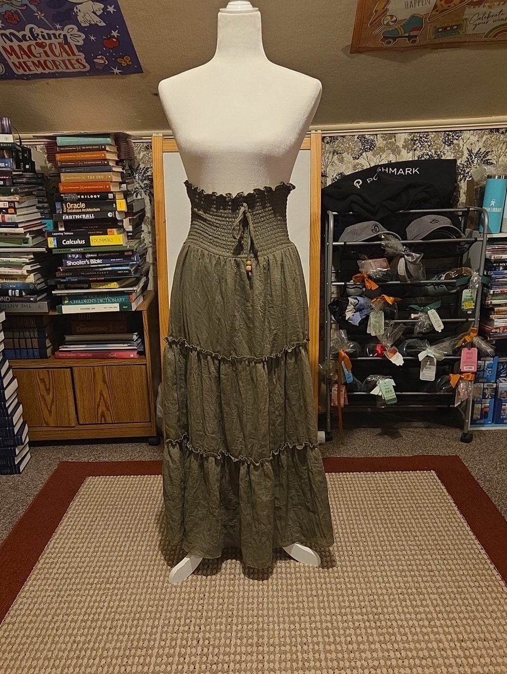 Olive Green Skirt And Dress Maxi Womens Small Ruffles